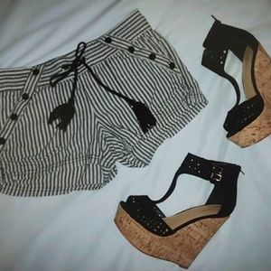 Black & White Striped Tassel Shorts